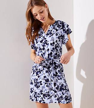 Loft Floral Flutter Split Neck Dress