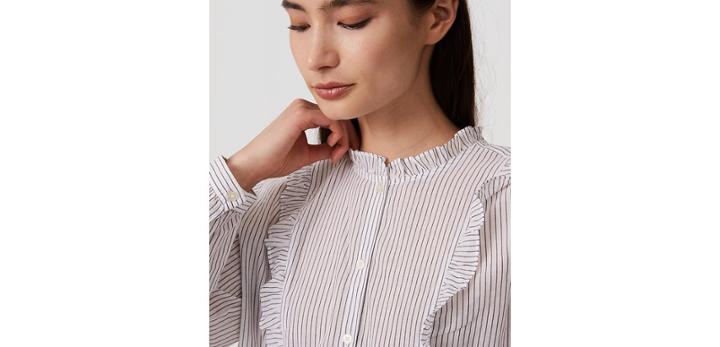 Loft Striped Ruffle Bib Shirt