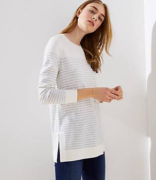 Loft Striped Side Slit Tunic Sweater