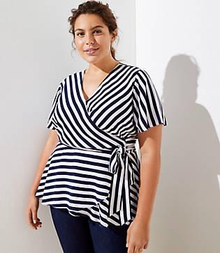 Loft Plus Striped Dolman Wrap Blouse