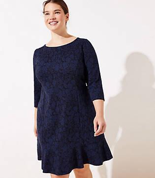 Loft Plus Floral Jacquard Flounce Dress