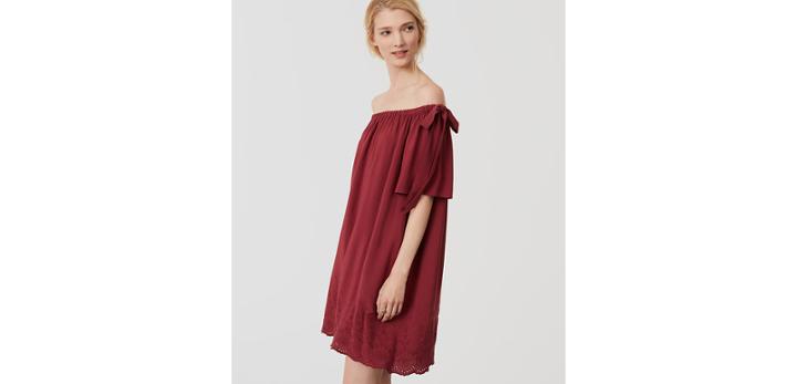Loft Embroidered Off The Shoulder Dress