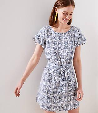Loft Medallion Petal Sleeve Tie Waist Dress