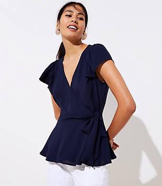 Loft Smocked Flutter Wrap Top