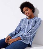 Loft Striped Smocked Cuff Henley Shirt
