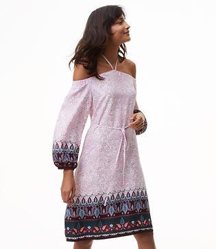 Loft Vine Paisley Off The Shoulder Halter Dress