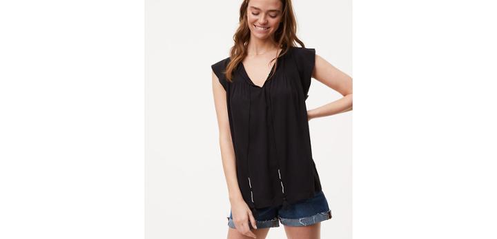 Loft Split Neck Tassel Shell