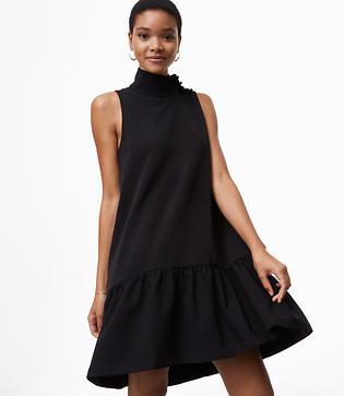 Loft Button Neck Flounce Dress