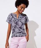 Loft Abstract Floral Tie Neck Mixed Media Tee
