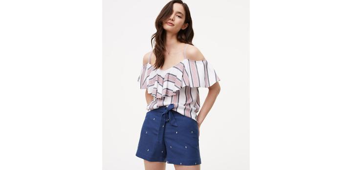 Loft Dot Embroidered Tie Waist Shorts