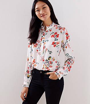 Loft Floral Ruffle Henley Utility Blouse