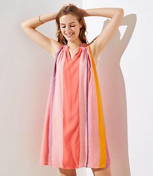 Loft Watercolor Stripe Halter Swing Dress