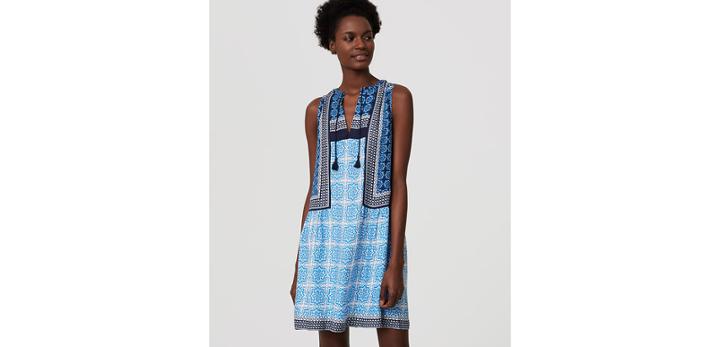 Loft Beach Mosaic Split Neck Dress