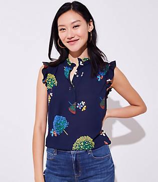 Loft Hummingbird Ruffle Henley Shell