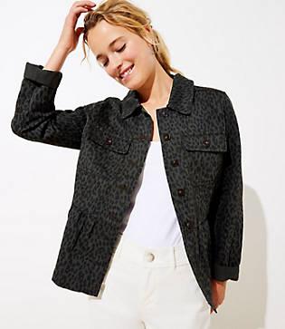 Loft Leopard Print Peplum Utility Jacket
