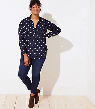 Loft Plus Dotted Collar Split Neck Blouse