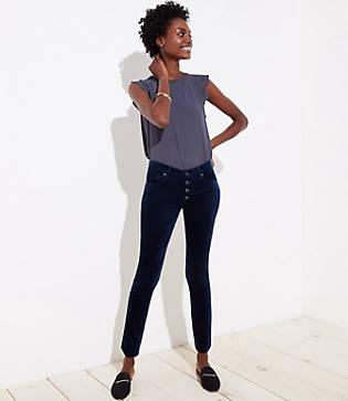 Loft Modern Velvet Button Fly Skinny Jeans In Black