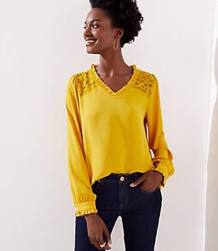 Loft Lace Shoulder Ruffle Blouse