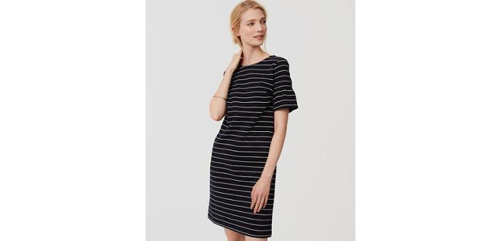 Loft Striped Short Bell Sleeve Dress