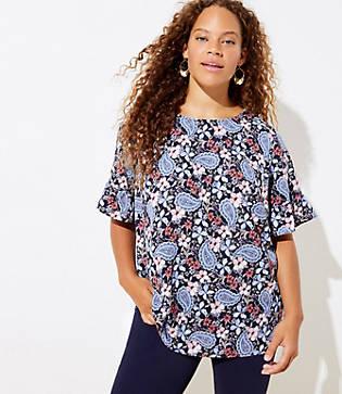 Loft Plus Paisley Ruffle Cuff Blouse