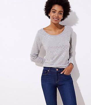 Loft Shimmer Dot Long Sleeve Shirttail Tee