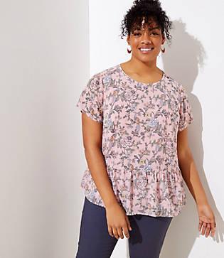 Loft Plus Floral Ruffle Cuff Peplum Top