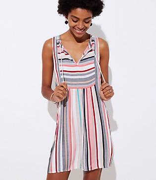 Loft Beach Striped Tie Neck Dress