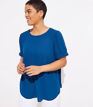 Loft Plus Puff Sleeve Button Back Top