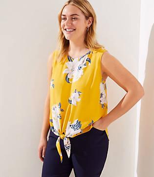 Loft Plus Floral Tie Hem Button Back Top