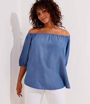 Loft Plus Chambray Off The Shoulder Top