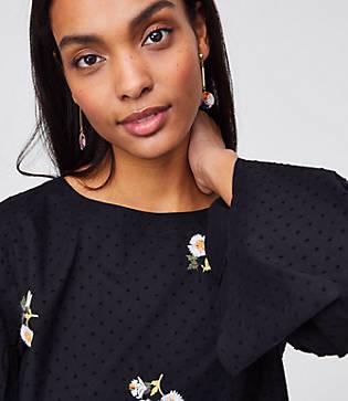 Loft Floral Embroidered Bell Sleeve Blouse