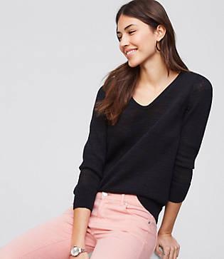 Loft Textural V-neck Sweater