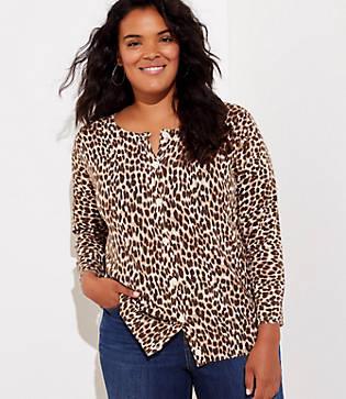Loft Plus Leopard Print 3/4 Sleeve Cardigan
