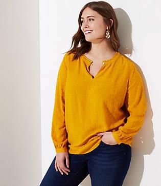Loft Plus Lacy Dotted Keyhole Blouse