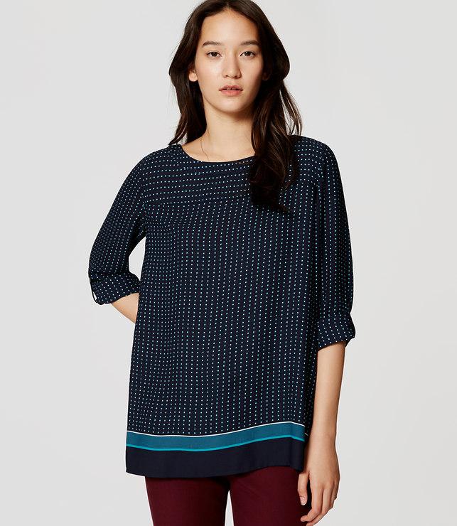 Loft Geo Back Pleat Tab Sleeve Blouse