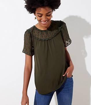 Loft Lace Yoke Flutter Sleeve Tee
