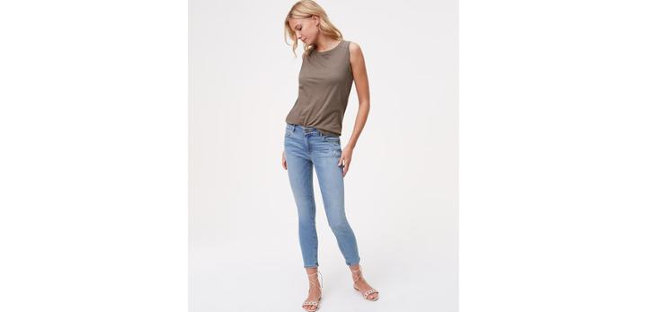Loft Modern Destructed Skinny Ankle Jeans In Juniper Wash