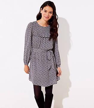 Loft Vine Ruffle Yoke Tie Waist Dress