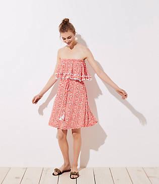 Loft Beach Floral Pom Pom Strapless Dress
