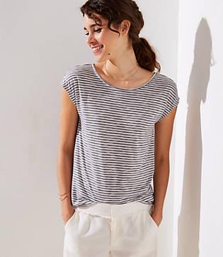 Loft Striped Cutout Back Twist Tee