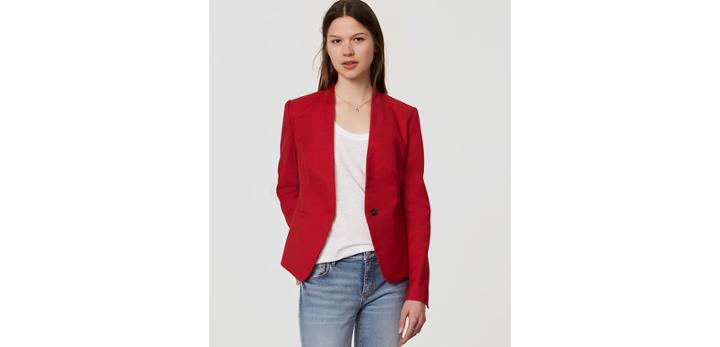 Loft Basketweave Collarless Blazer