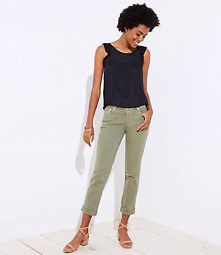 Loft Distressed Boyfriend Jeans In Olive