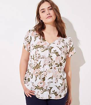 Loft Plus Bouquet Buttoned Petal Sleeve Top