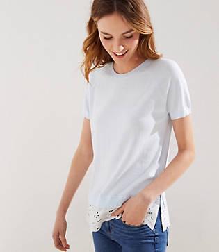 Loft Eyelet Mixed Media Sweater Tee