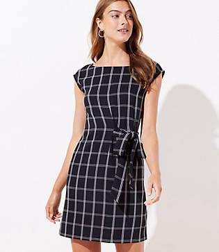 Loft Windowpane Side Tie Dress
