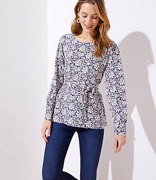 Loft Floral Tie Waist Blouse