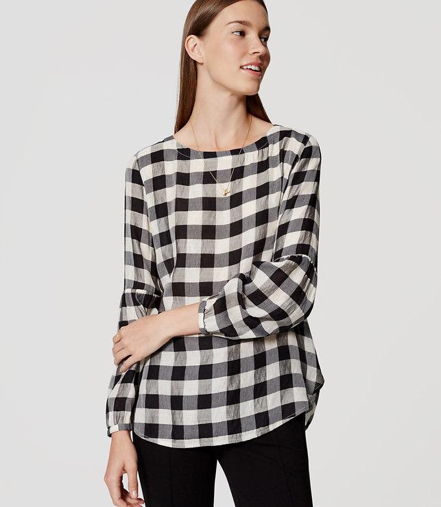 Loft Plaid Button Back Blouse
