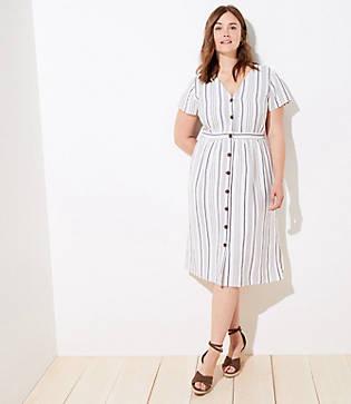 Loft Plus Striped Button Down Pocket Dress