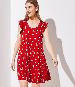 Loft Floral Ruffle Sleeve Swing Dress