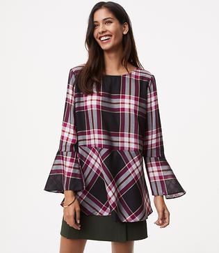 Loft Plaid Tie Back Peplum Top